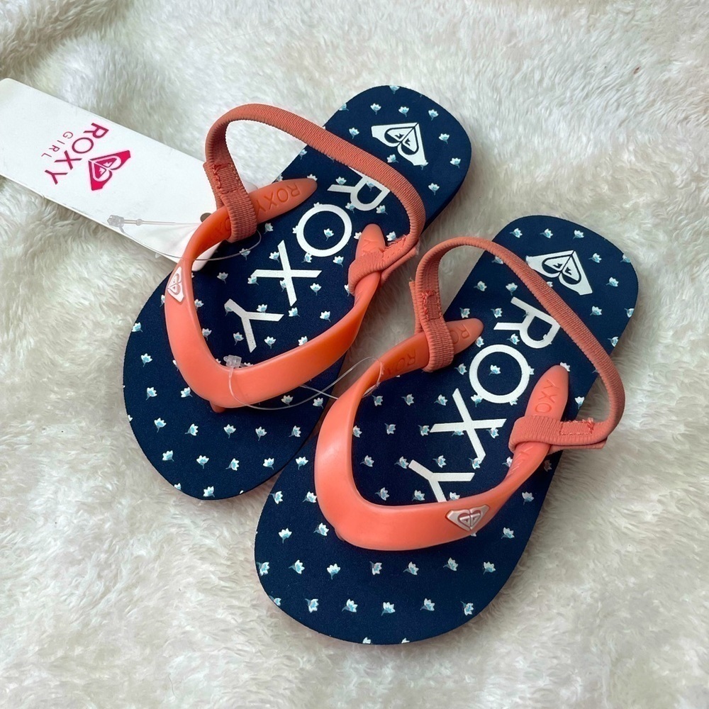 NWT Roxy Toddler Flip Flops Navy Gum Sz 8